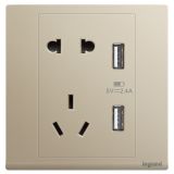 罗格朗开关插座 朗淳 米兰金 带二三插USB充电插座 五孔USB