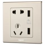 罗格朗开关插座 逸典 米兰金（方） USB充电五孔插座 五孔USB 2400mA