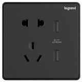罗格朗酒店客控 E4 银宇黑 五孔带双口USB插座 五孔USB 10A