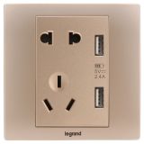 罗格朗开关插座 美淳 烁金 带二三插USB充电插座 五孔USB 2400mA