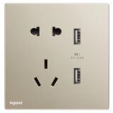 罗格朗开关插座 仕典工程 米兰金 USB充电五孔插座 五孔USB插座 2400mA